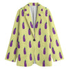 Cute Eggplant Pattern Print Women's Cotton Blazer