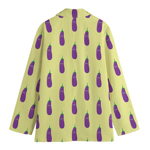 Cute Eggplant Pattern Print Women's Cotton Blazer