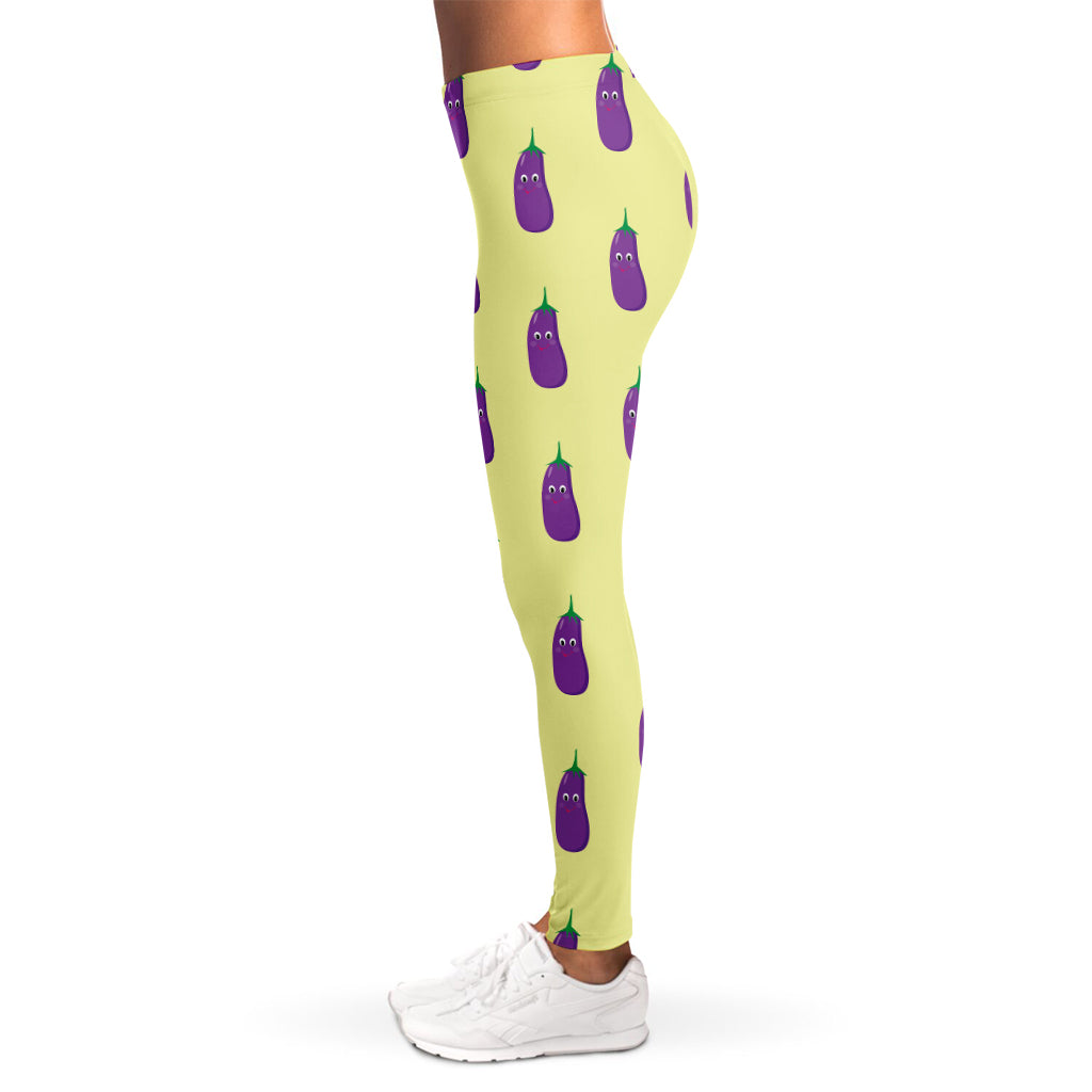 Cute Eggplant Pattern Print Women's Leggings