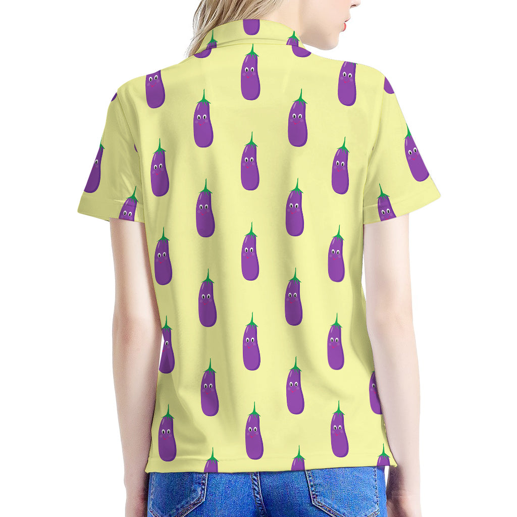 Cute Eggplant Pattern Print Women's Polo Shirt