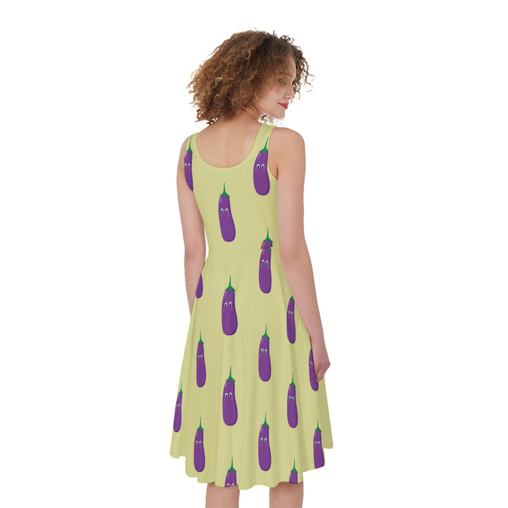 Cute Eggplant Pattern Print Women's Sleeveless Dress