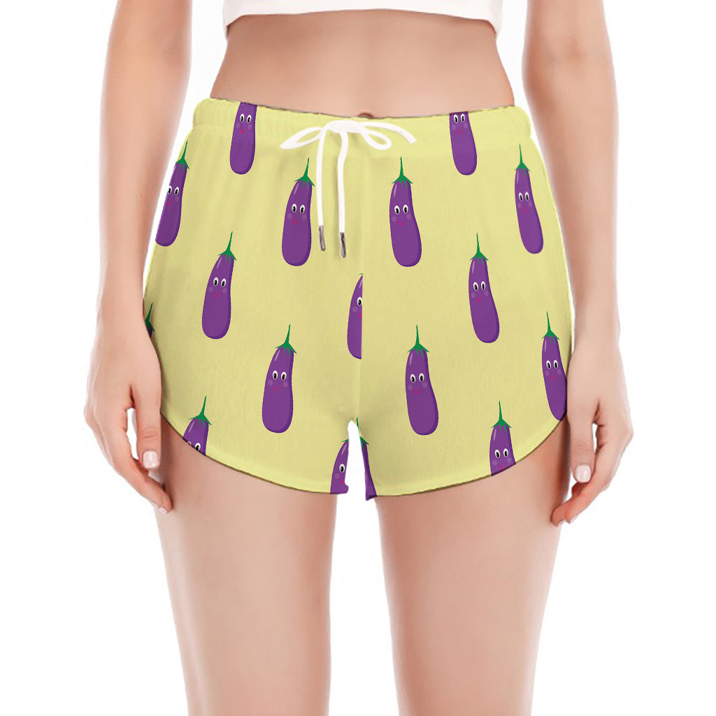 Cute Eggplant Pattern Print Women's Split Running Shorts