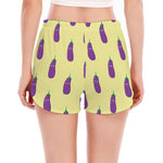Cute Eggplant Pattern Print Women's Split Running Shorts