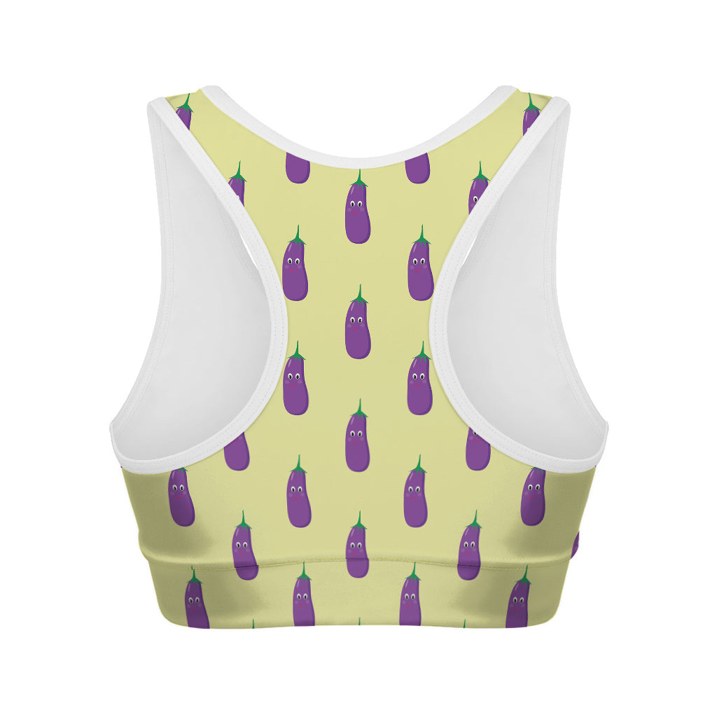 Cute Eggplant Pattern Print Women's Sports Bra