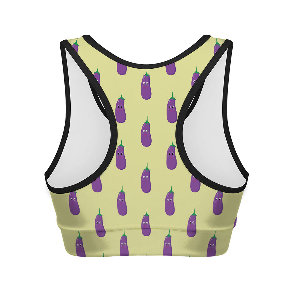 Cute Eggplant Pattern Print Women's Sports Bra