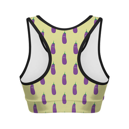Cute Eggplant Pattern Print Women's Sports Bra