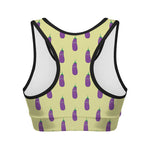 Cute Eggplant Pattern Print Women's Sports Bra