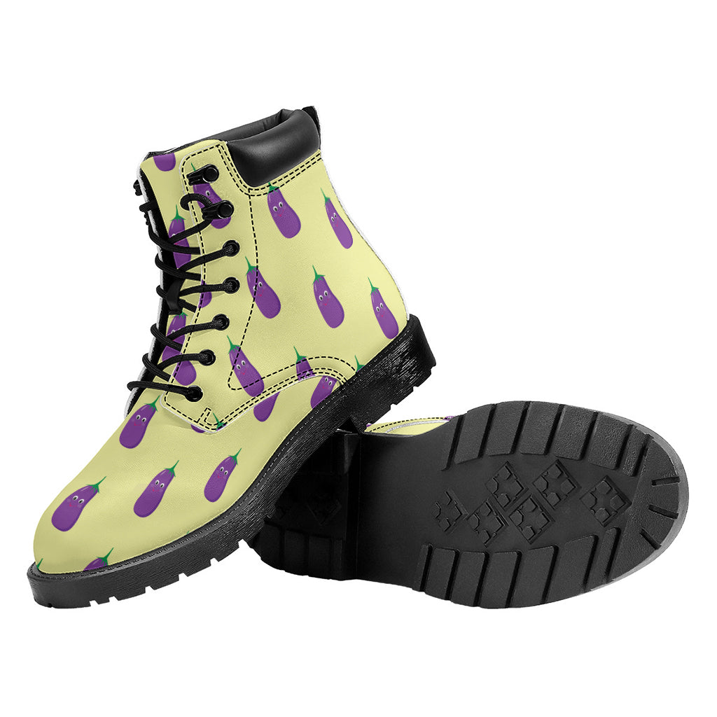 Cute Eggplant Pattern Print Work Boots