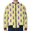 Cute Eggplant Pattern Print Zip Sleeve Bomber Jacket