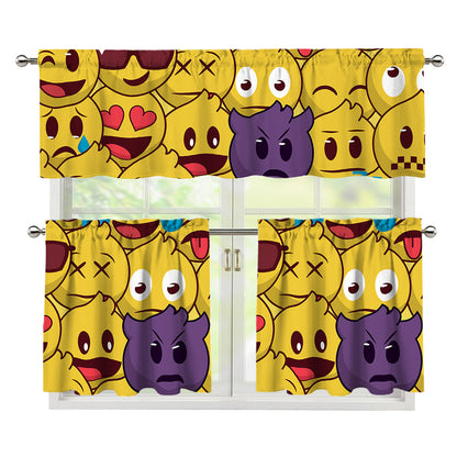 Cute Emoji Pattern Print 3 Piece Kitchen Curtains