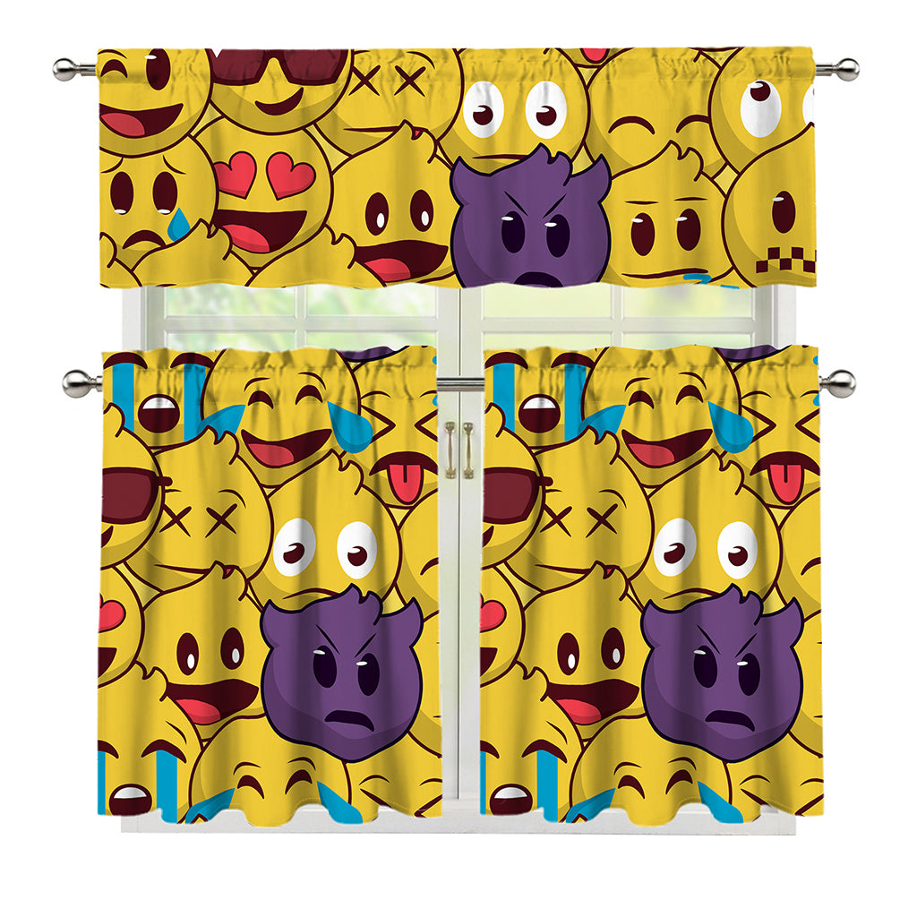 Cute Emoji Pattern Print 3 Piece Kitchen Curtains