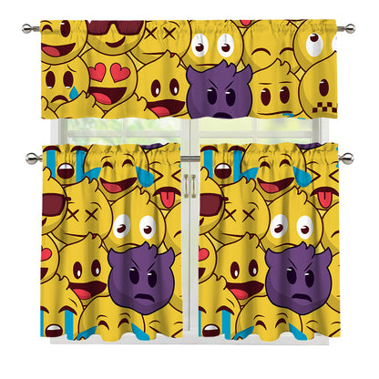 Cute Emoji Pattern Print 3 Piece Kitchen Curtains