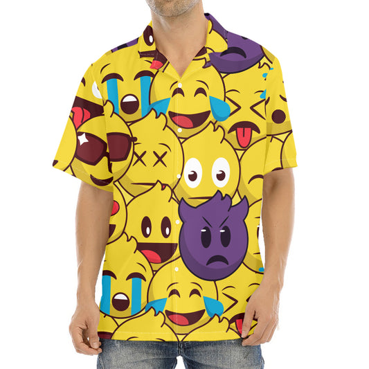 Cute Emoji Pattern Print Aloha Shirt