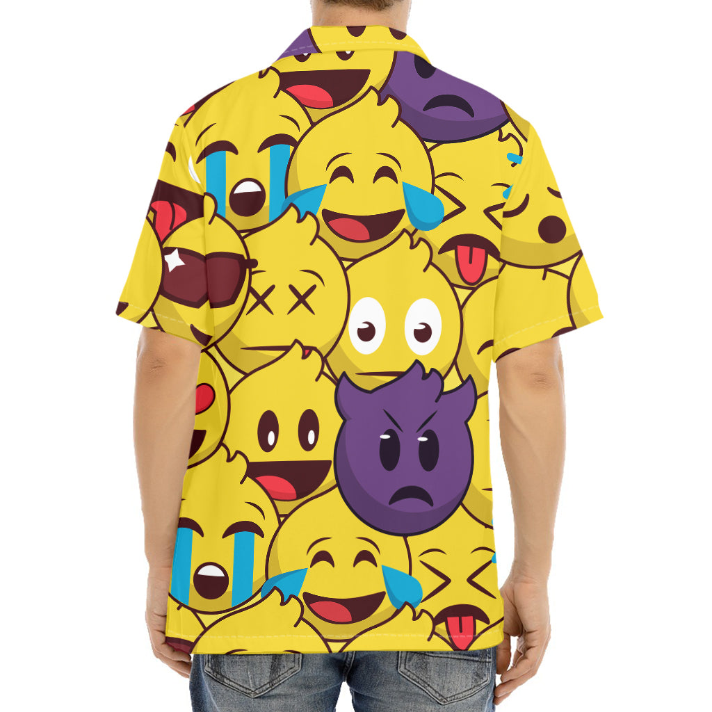 Cute Emoji Pattern Print Aloha Shirt
