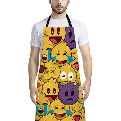 Cute Emoji Pattern Print Bib Apron With Pocket