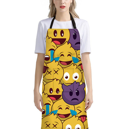 Cute Emoji Pattern Print Bib Apron With Pocket