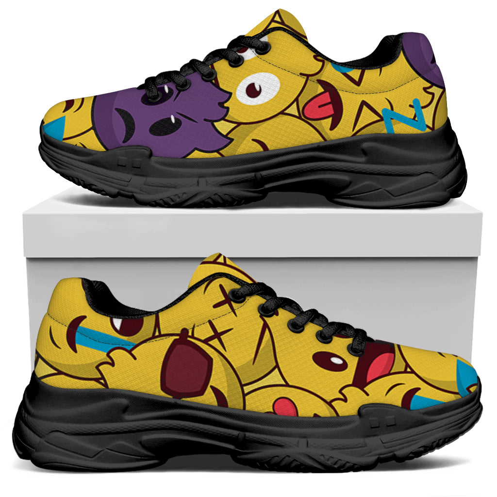 Cute Emoji Pattern Print Black Chunky Shoes