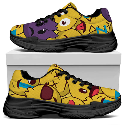 Cute Emoji Pattern Print Black Chunky Shoes