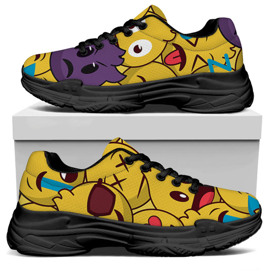 Cute Emoji Pattern Print Black Chunky Shoes