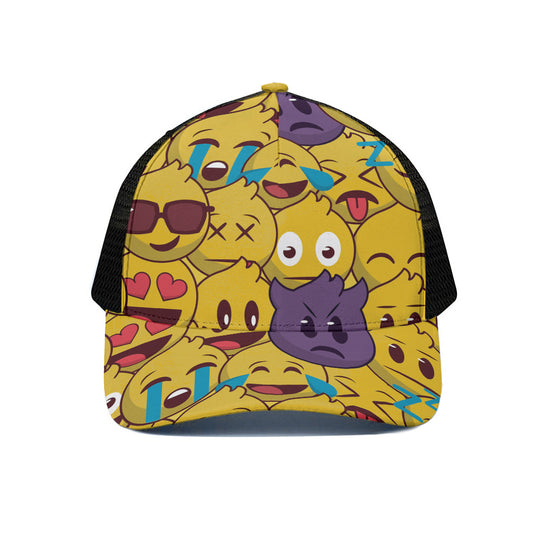 Cute Emoji Pattern Print Black Mesh Trucker Cap