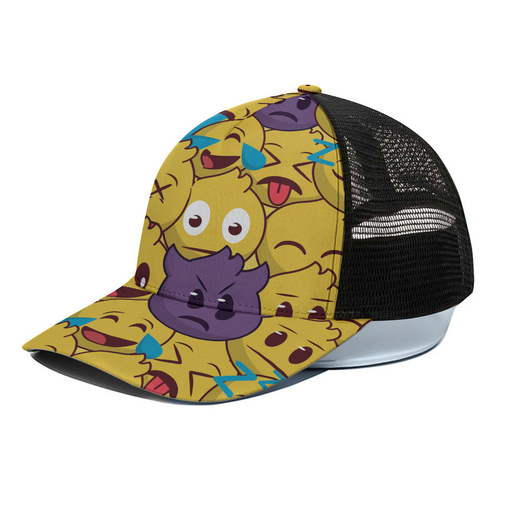 Cute Emoji Pattern Print Black Mesh Trucker Cap