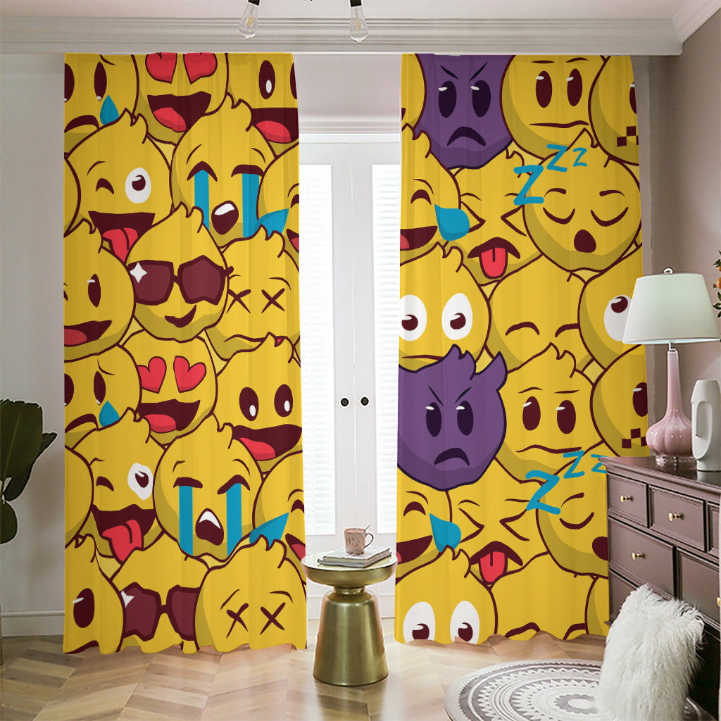 Cute Emoji Pattern Print Blackout Pencil Pleat Curtains