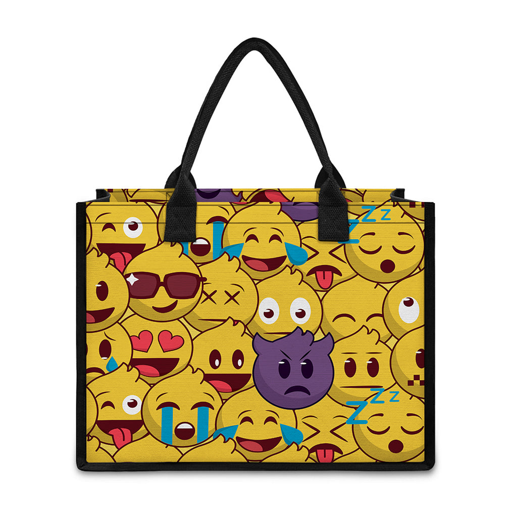 Cute Emoji Pattern Print Canvas Tote Bag
