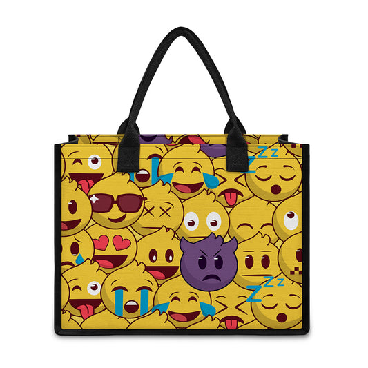 Cute Emoji Pattern Print Canvas Tote Bag