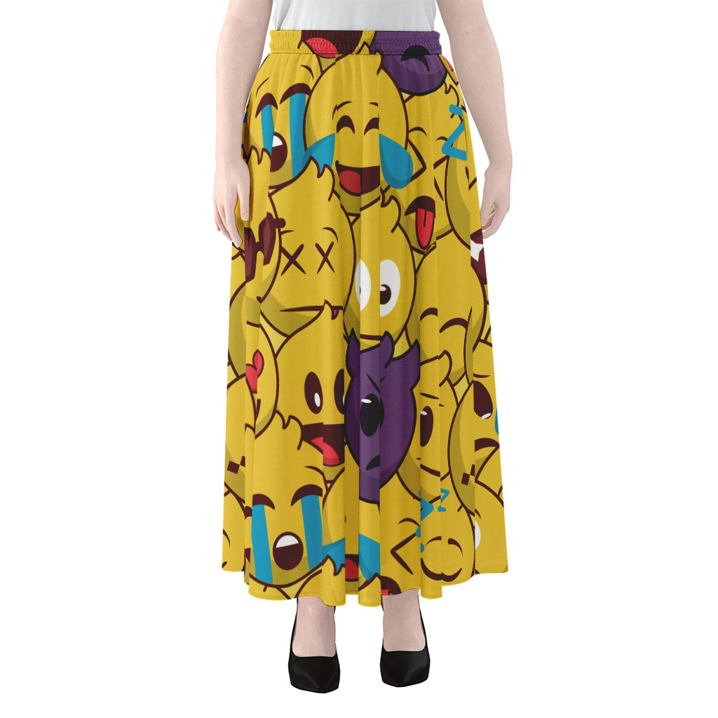 Cute Emoji Pattern Print Chiffon Maxi Skirt