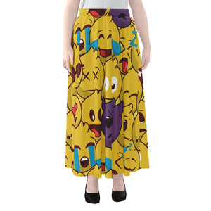 Cute Emoji Pattern Print Chiffon Maxi Skirt