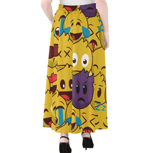 Cute Emoji Pattern Print Chiffon Maxi Skirt