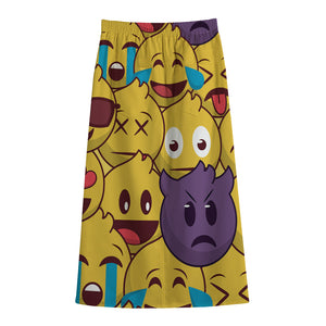 Cute Emoji Pattern Print Cotton Front Slit Maxi Skirt