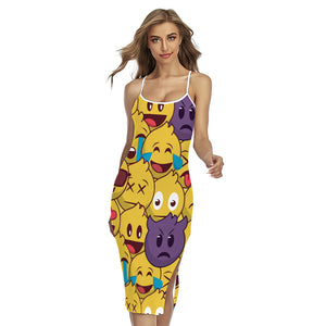 Cute Emoji Pattern Print Cross Back Cami Dress