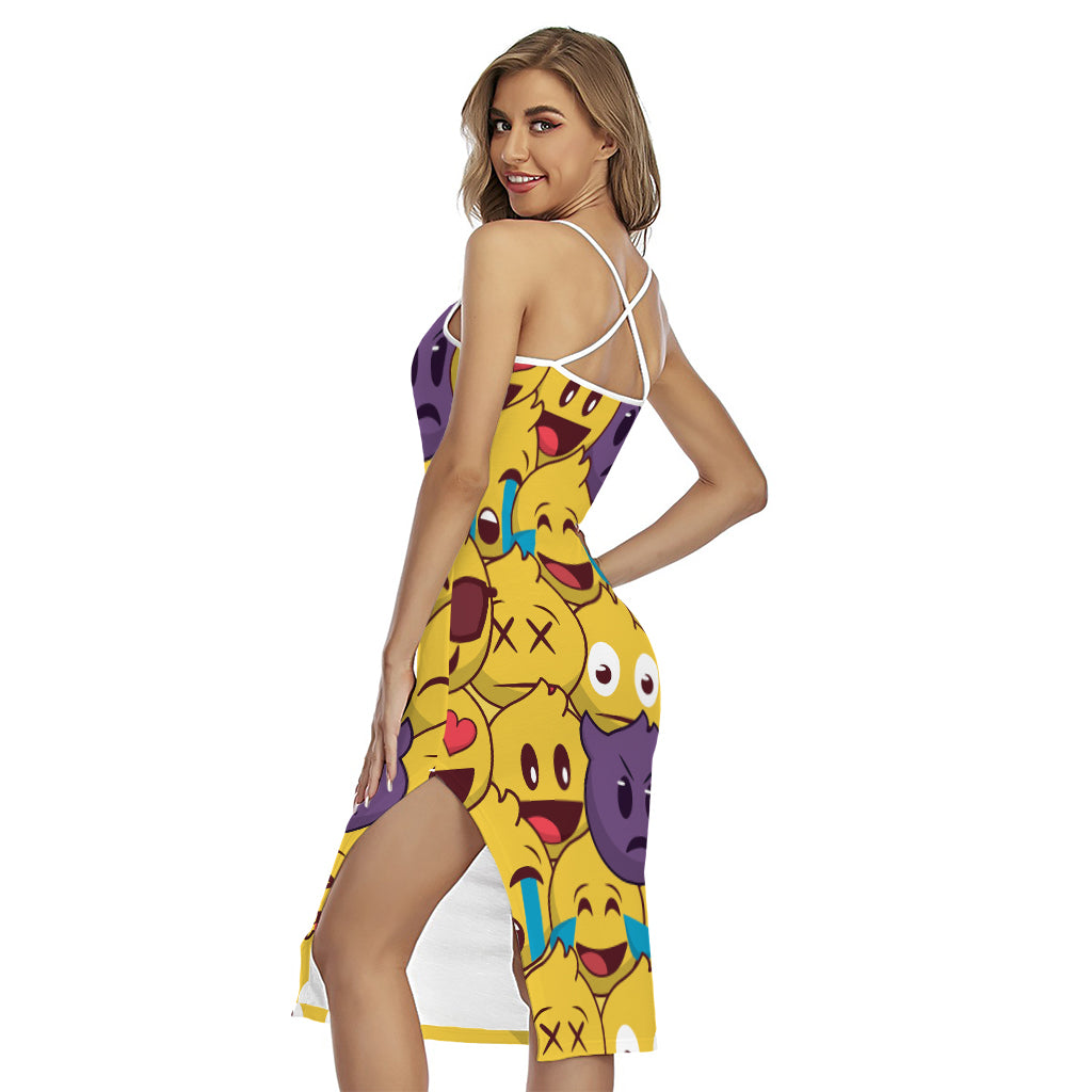 Cute Emoji Pattern Print Cross Back Cami Dress