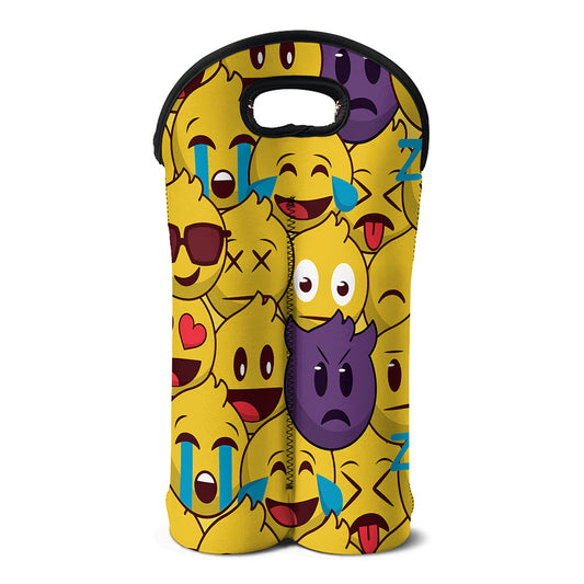 Cute Emoji Pattern Print Double Neoprene Wine Tote