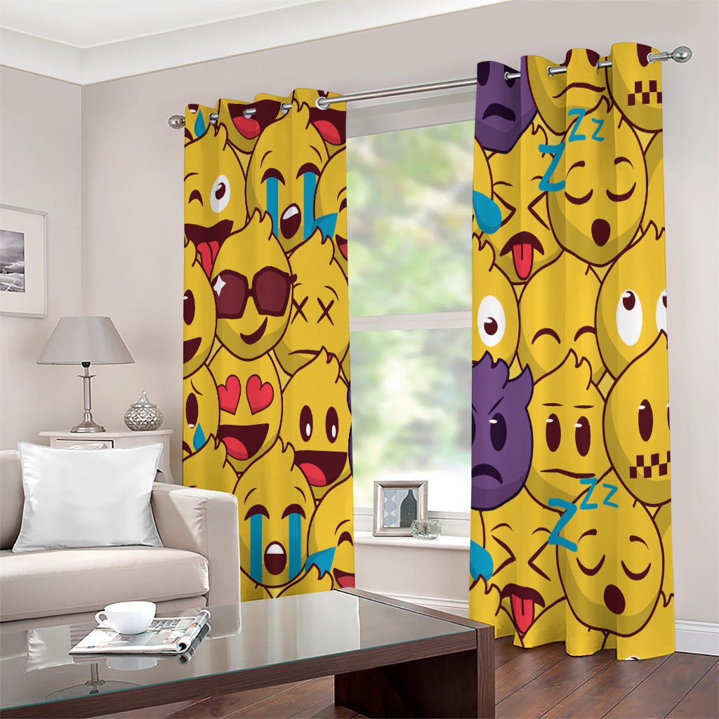 Cute Emoji Pattern Print Extra Wide Grommet Curtains