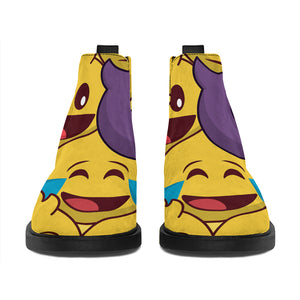 Cute Emoji Pattern Print Flat Ankle Boots