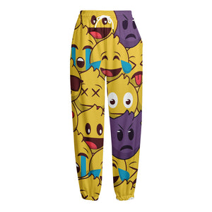 Cute Emoji Pattern Print Fleece Lined Knit Pants