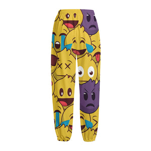 Cute Emoji Pattern Print Fleece Lined Knit Pants