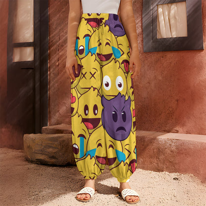 Cute Emoji Pattern Print Harem Pants