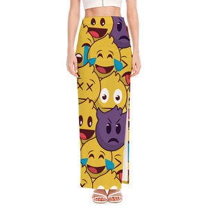 Cute Emoji Pattern Print High Slit Maxi Skirt