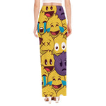 Cute Emoji Pattern Print High Slit Maxi Skirt