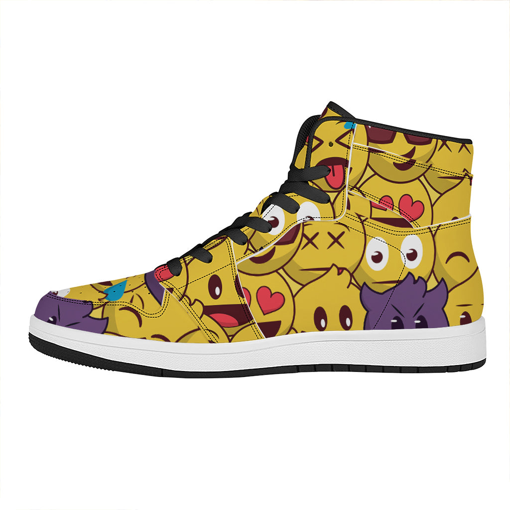 Cute Emoji Pattern Print High Top Leather Sneakers