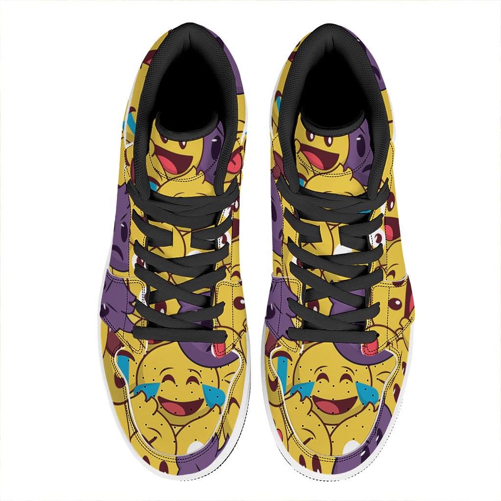 Cute Emoji Pattern Print High Top Leather Sneakers