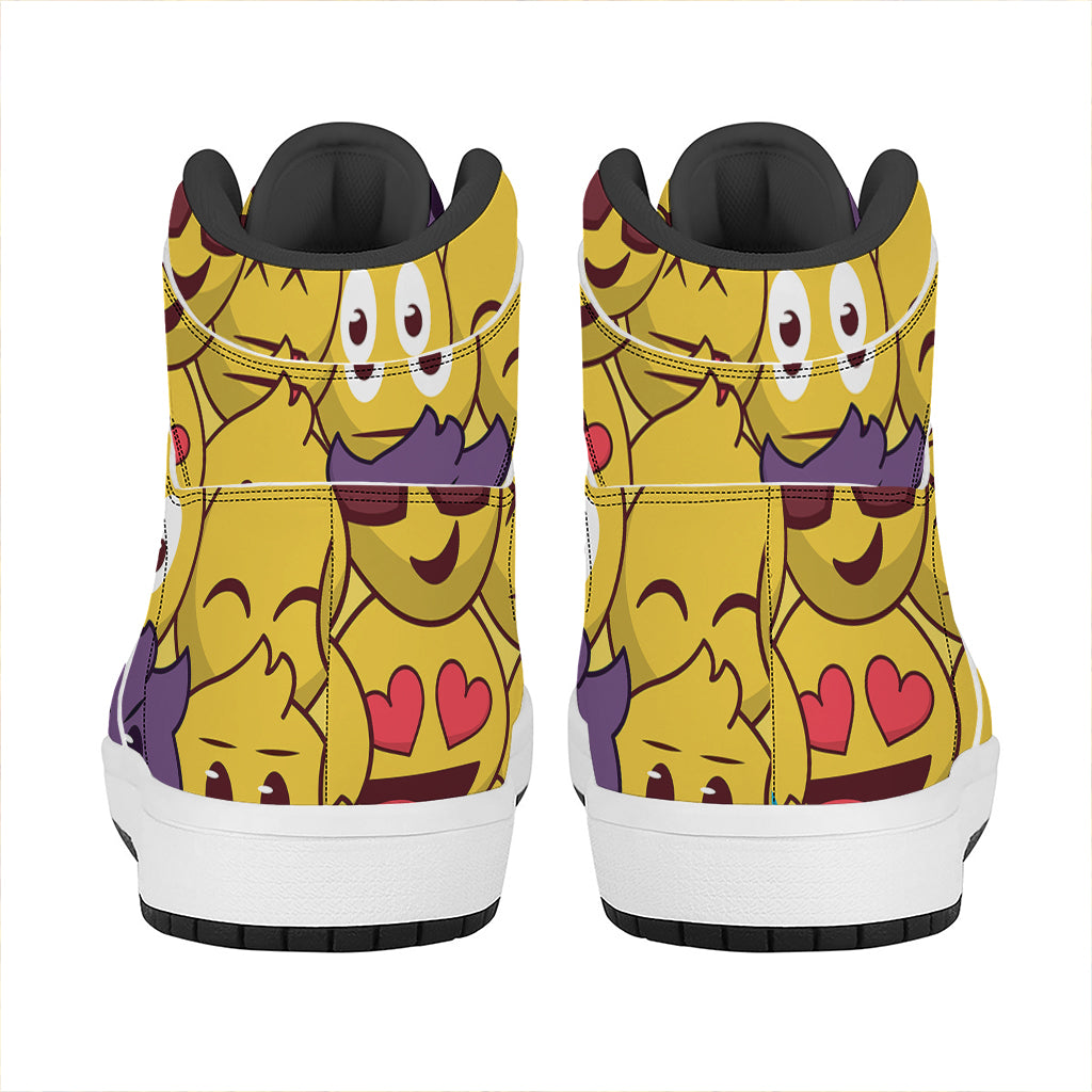 Cute Emoji Pattern Print High Top Leather Sneakers