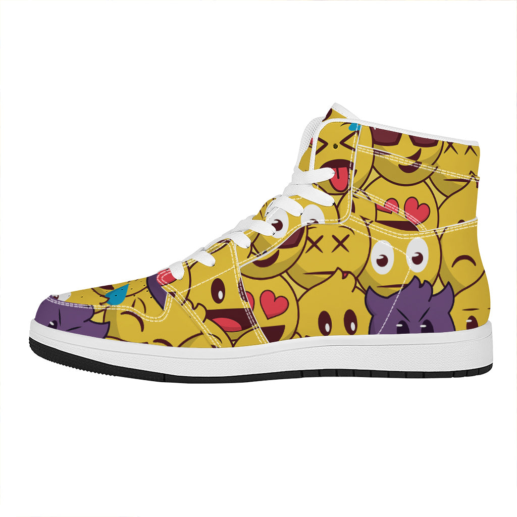 Cute Emoji Pattern Print High Top Leather Sneakers