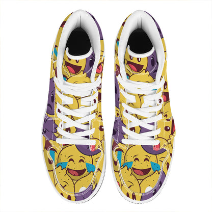 Cute Emoji Pattern Print High Top Leather Sneakers