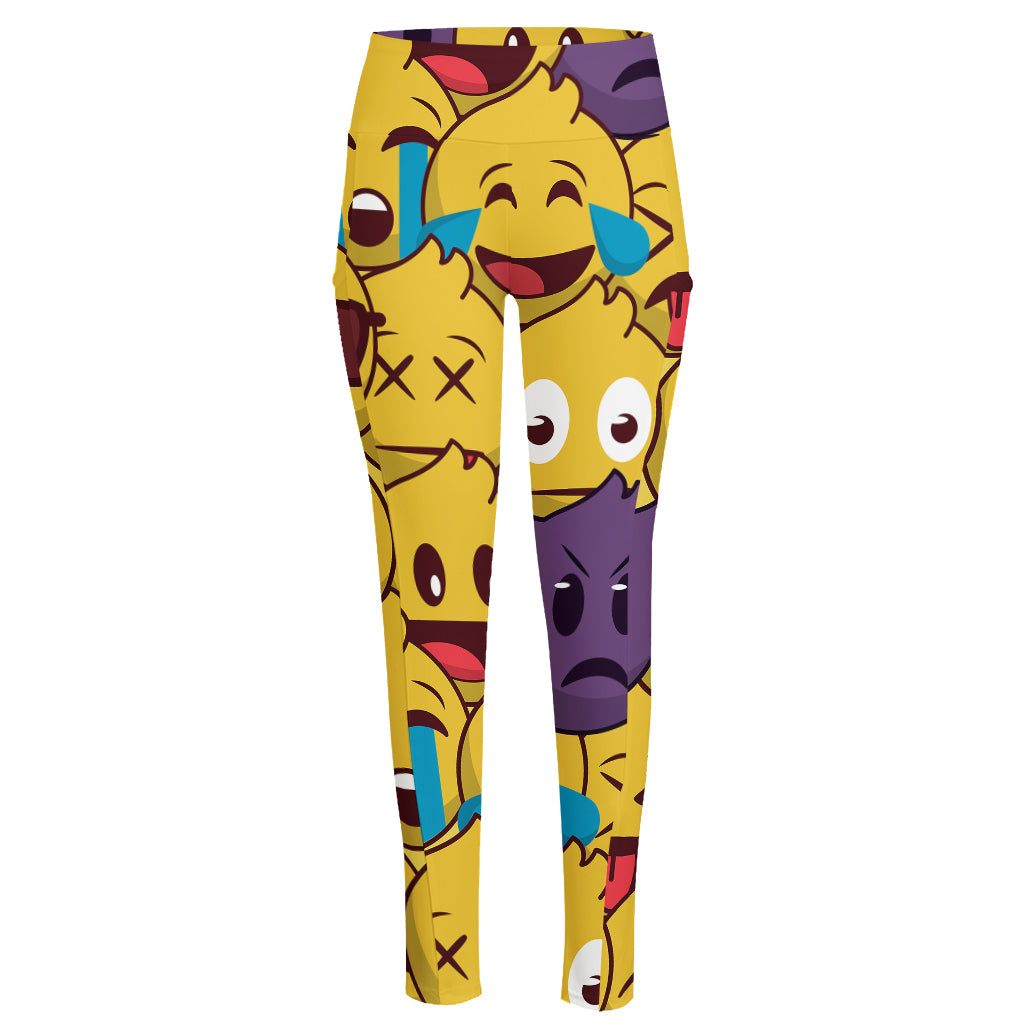 Cute Emoji Pattern Print High-Waisted Pocket Leggings