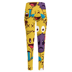 Cute Emoji Pattern Print High-Waisted Pocket Leggings