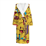 Cute Emoji Pattern Print Hooded Bathrobe